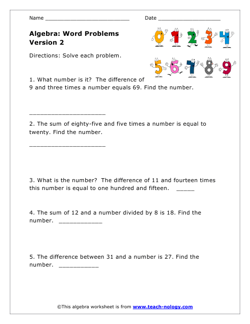 Simple Algebra Word Problems Worksheet The Best Worksheets Image