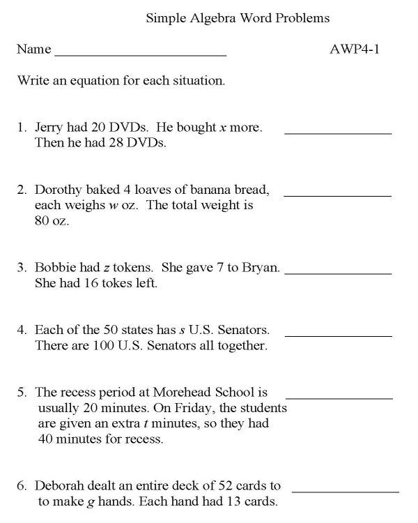 Simple Algebra Word Problems Worksheet The Best Worksheets Image