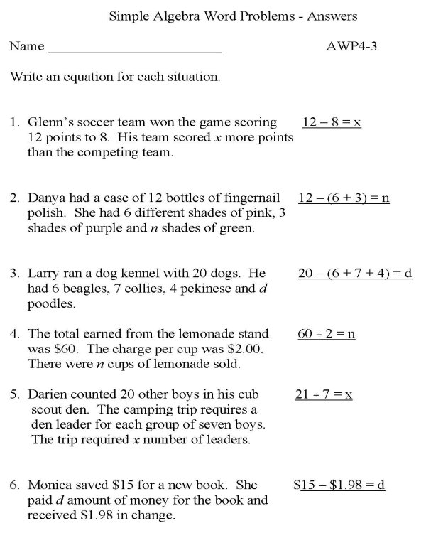 Simple Algebra Word Problems Worksheet The Best Worksheets Image