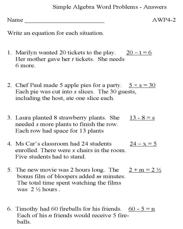 Simple Algebra Word Problems Worksheet The Best Worksheets Image