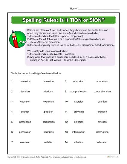 Spelling Rules  Is It Tion Or Sion