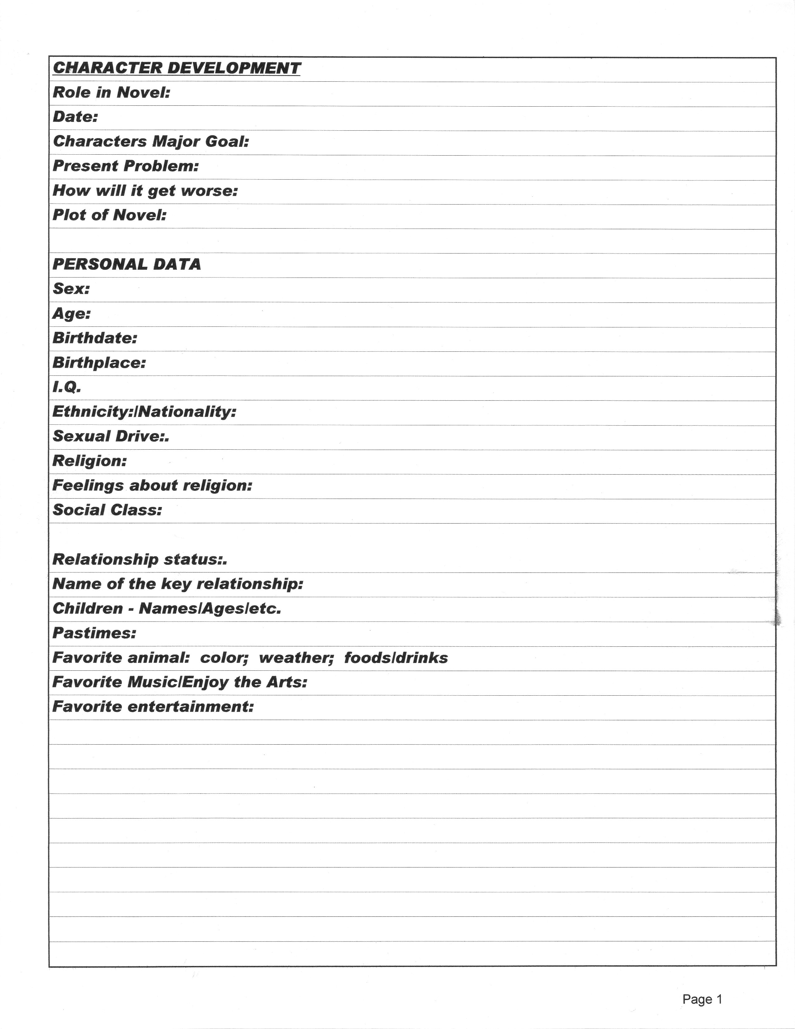 Story Development Worksheet