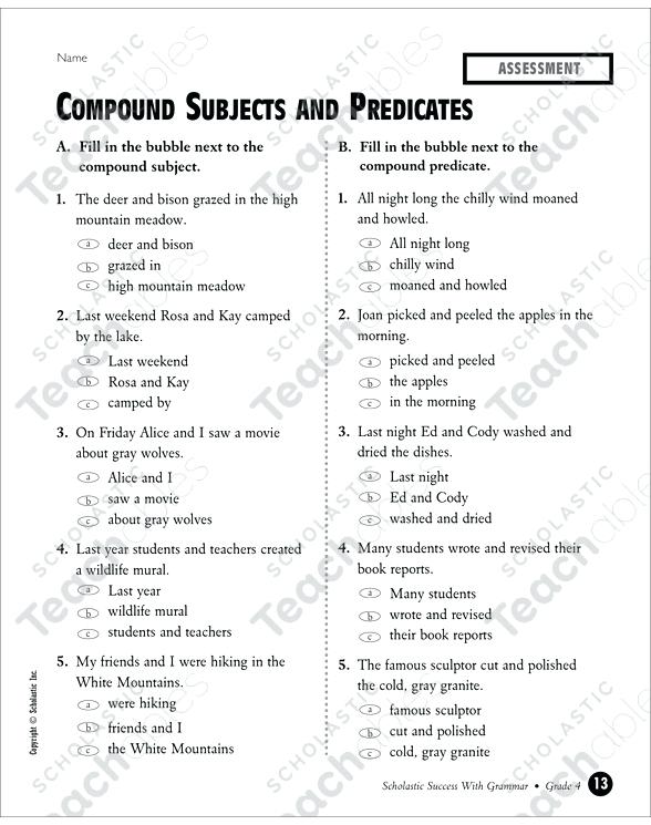 Compound Subject And Predicate Worksheets 4th Grade