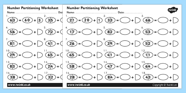 Tens And Ones Number Partitioning Worksheet