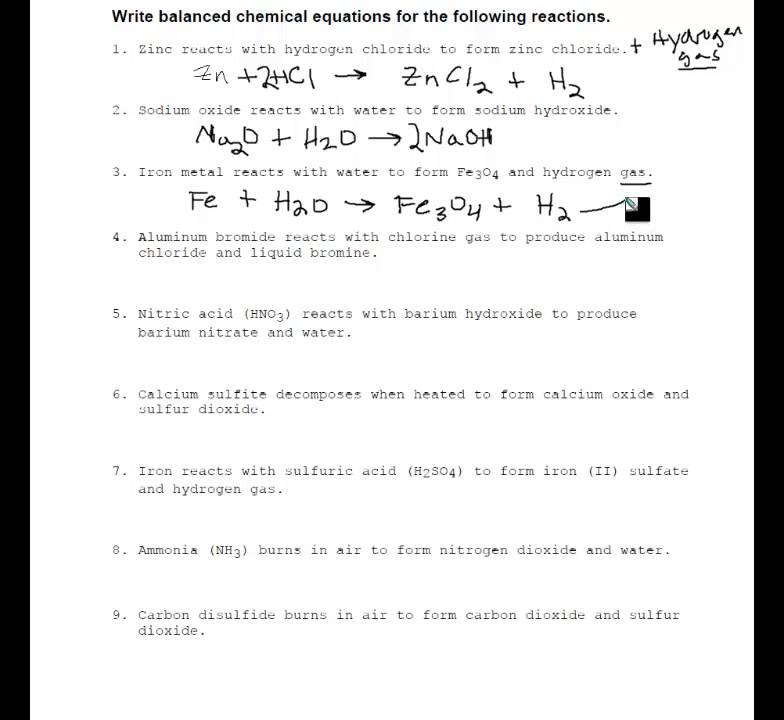 Types Of Reactions Word Equations Worksheet  154832