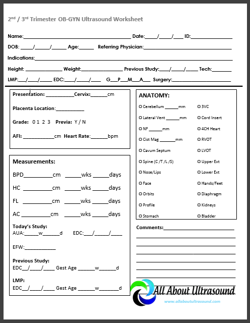 Ultrasound Technologist Worksheets