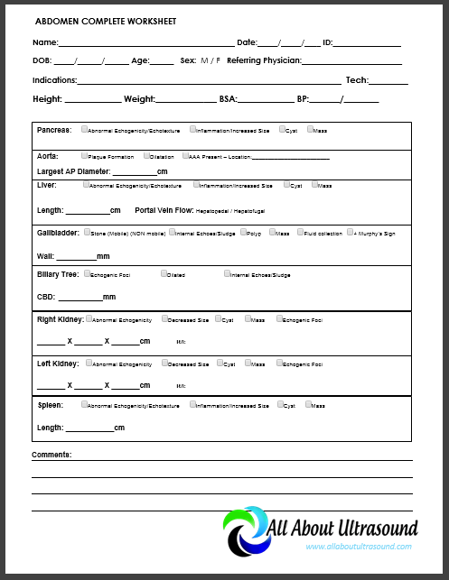 Ultrasound Technologist Worksheets