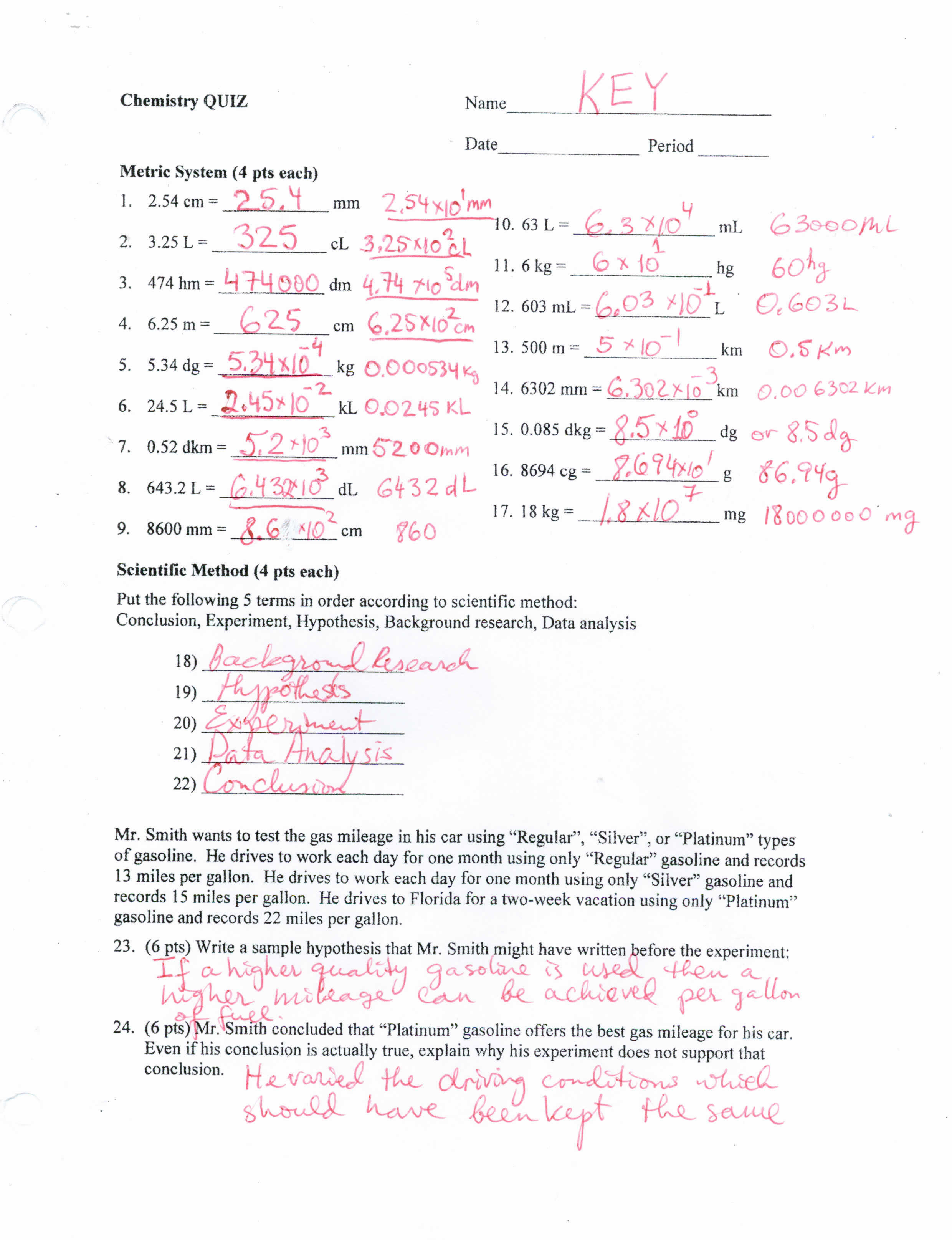Unit 1 Chemistry For Life Metric Conversion Worksheet Answers
