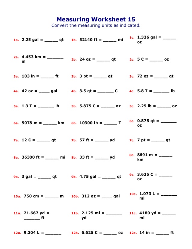 Units Of Measurement Worksheet  5928