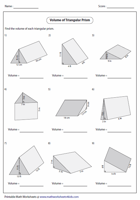 Volume Of Triangular Prisms