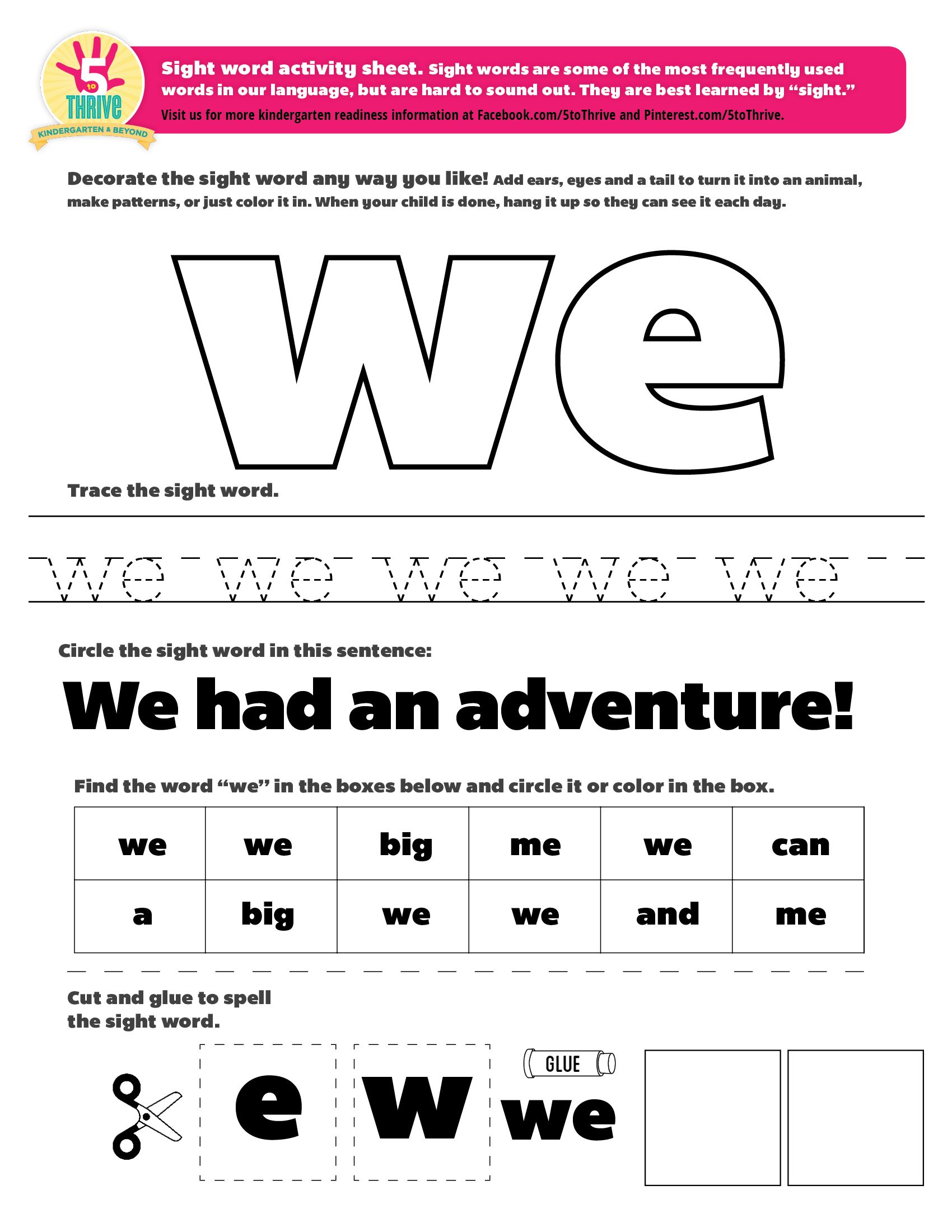We Sight Word Worksheet 386758