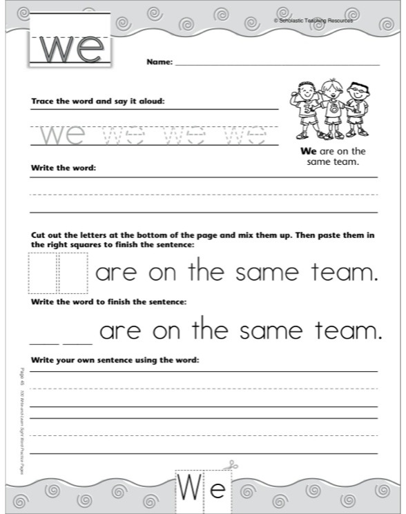 We Sight Word Worksheet