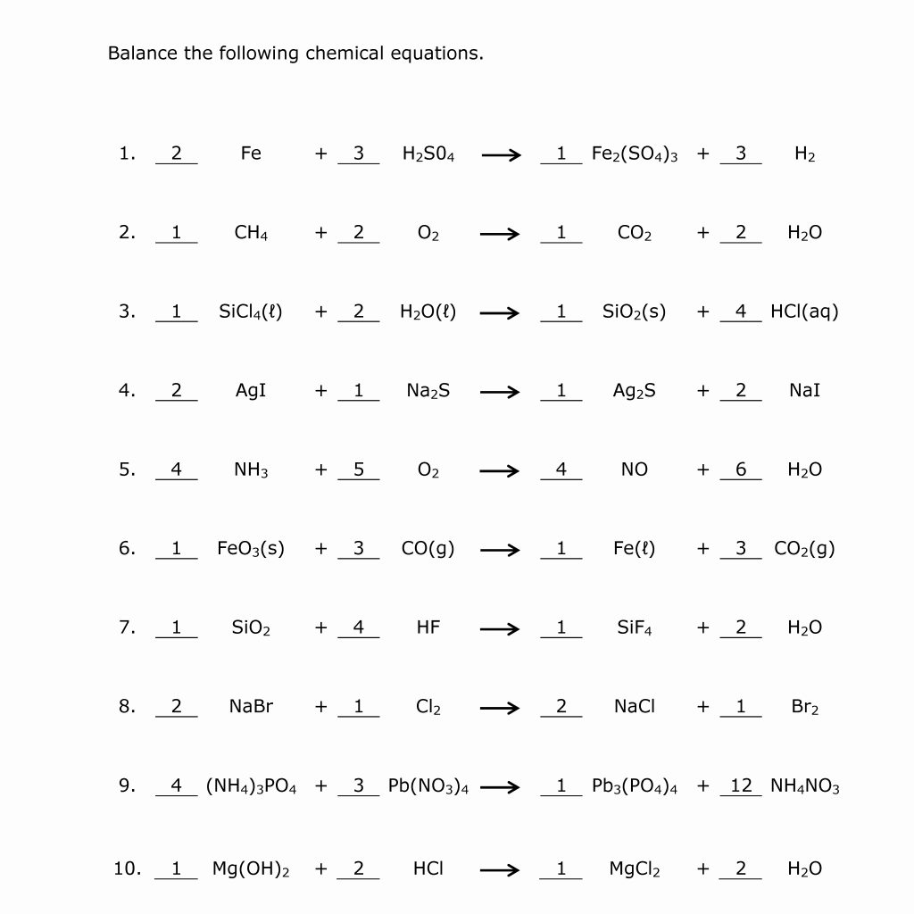 Worksheet Balancing Equations Answer Key 691647