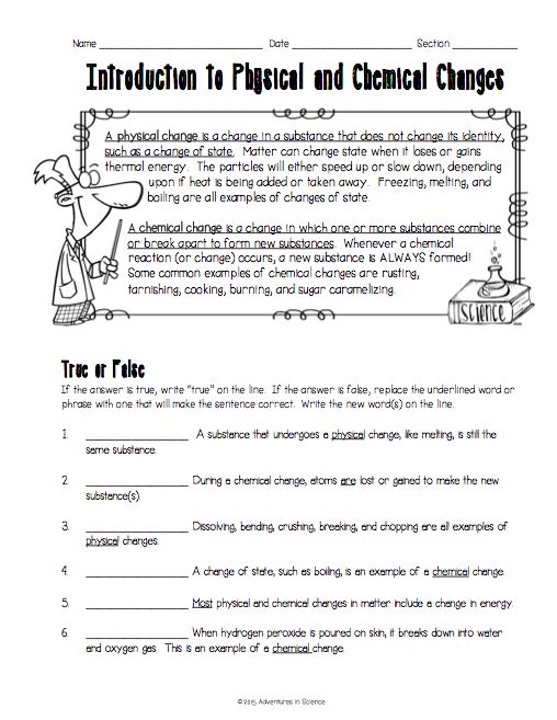 Worksheet On Chemical Vs Physical Properties And Changes Answer