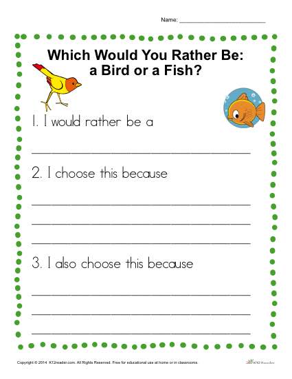 Would You Rather Be A Bird Or A Fish  Writing Prompt