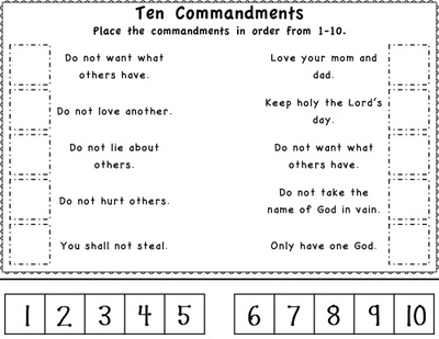 10 Commandments Worksheets For Kids