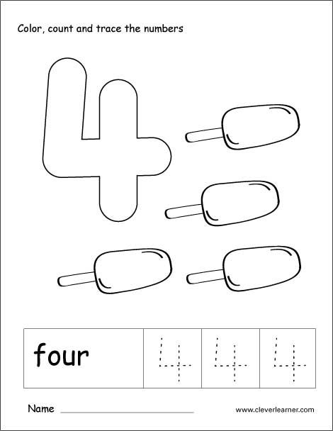 Number 4 Tracing And Colouring Worksheet For Kindergarten