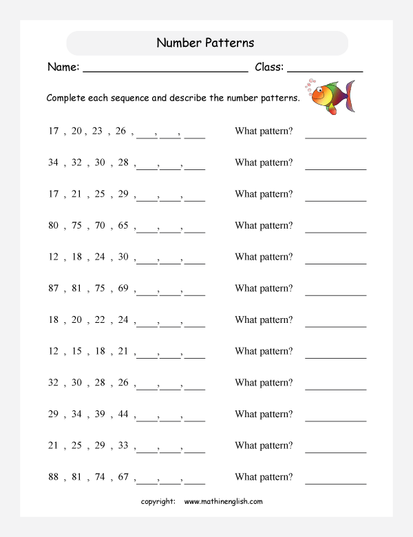 Increasing Patterns Worksheets