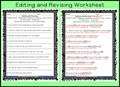Editing And Revising Worksheet Printable Worksheet With Answer Key