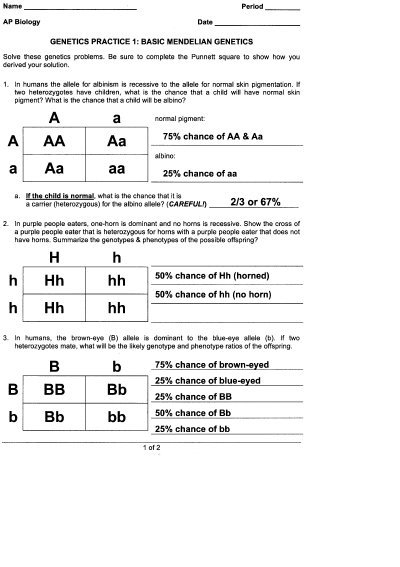 Genetics Practice 1  Basic Mendelian Genetics
