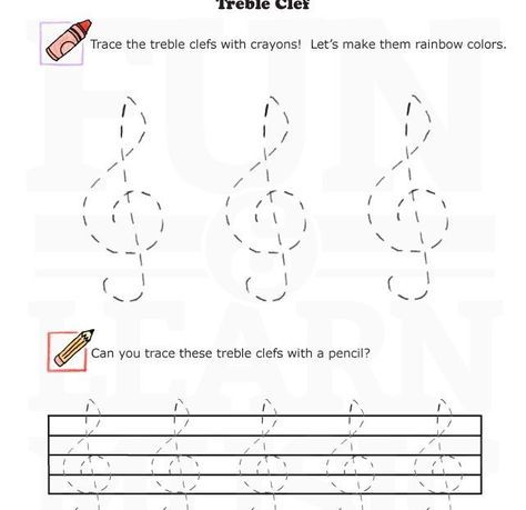 Learn To Draw Treble Clef Worksheet For Kids