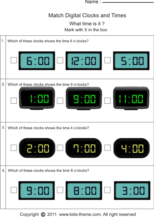 Matching Time With Analog Or Digital Clock