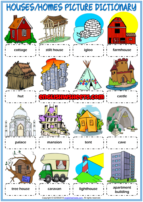 Types Of Houses Picture Dictionary Esl Worksheet For Kids