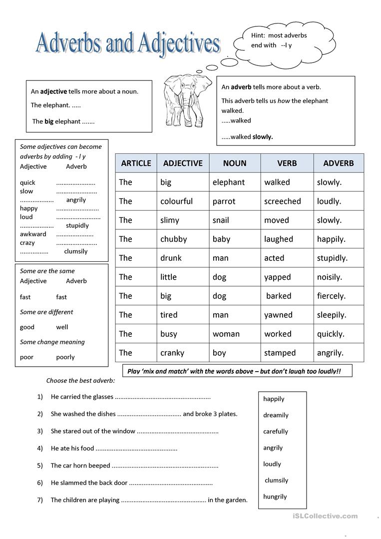 Nouns Verbs Adjectives Adverbs Worksheet