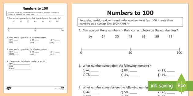 Recognise, Read And Write Numbers Up To 100 Worksheet   Activity