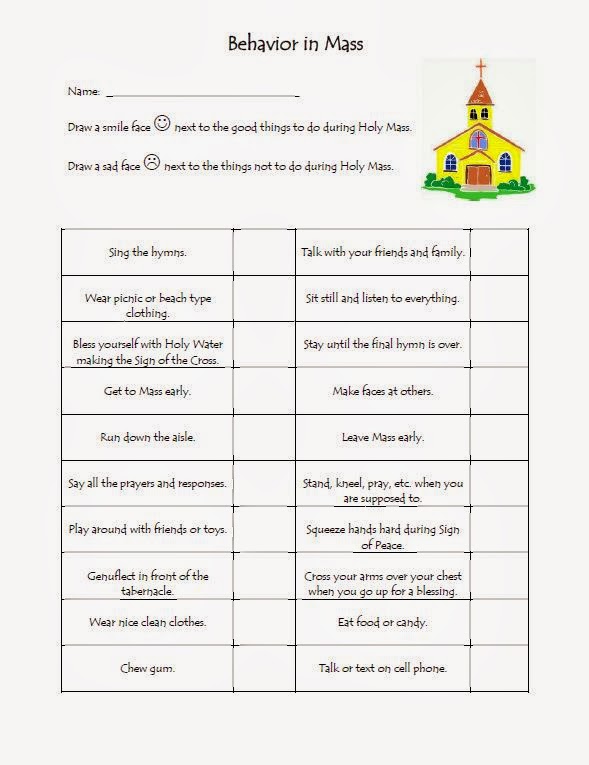 The Catholic Toolbox  Behavior In Mass Worksheet