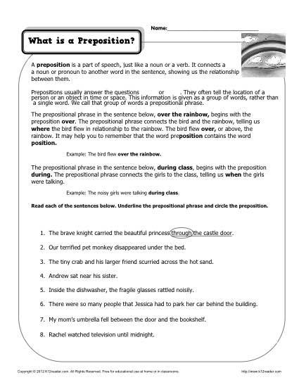 What Is A Preposition  Printable Worksheet