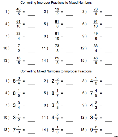 Change Improper Fractions To Mixed Numbers Worksheet Worksheets