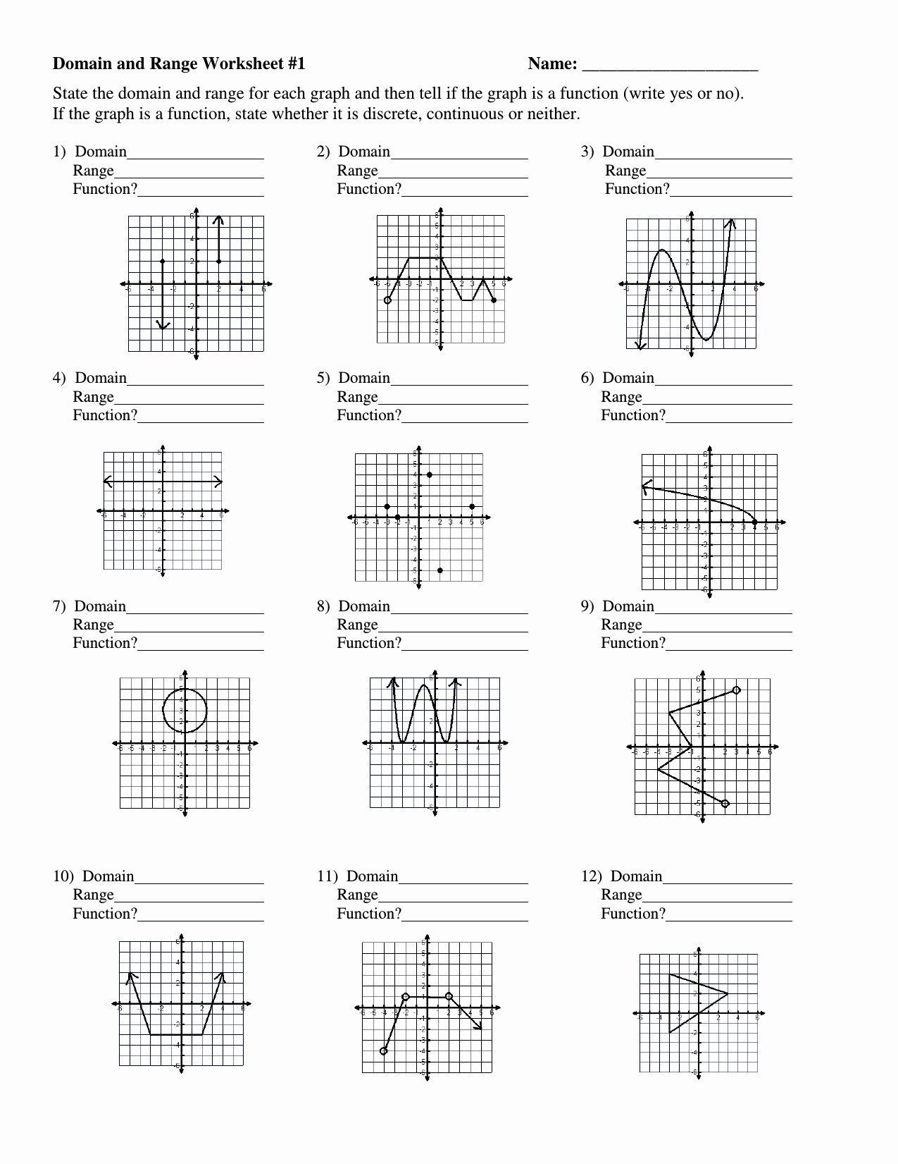 Domain And Range From Graphs Worksheet