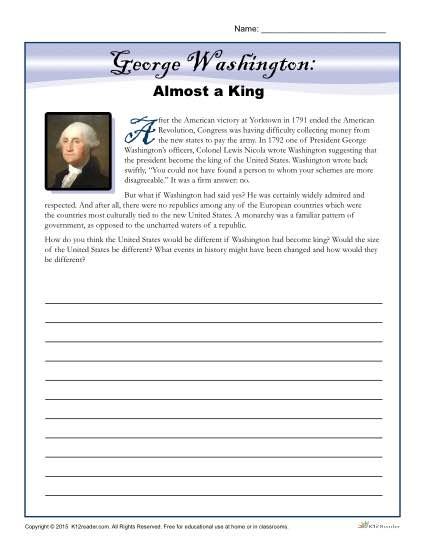 Washington's Birthday Worksheet