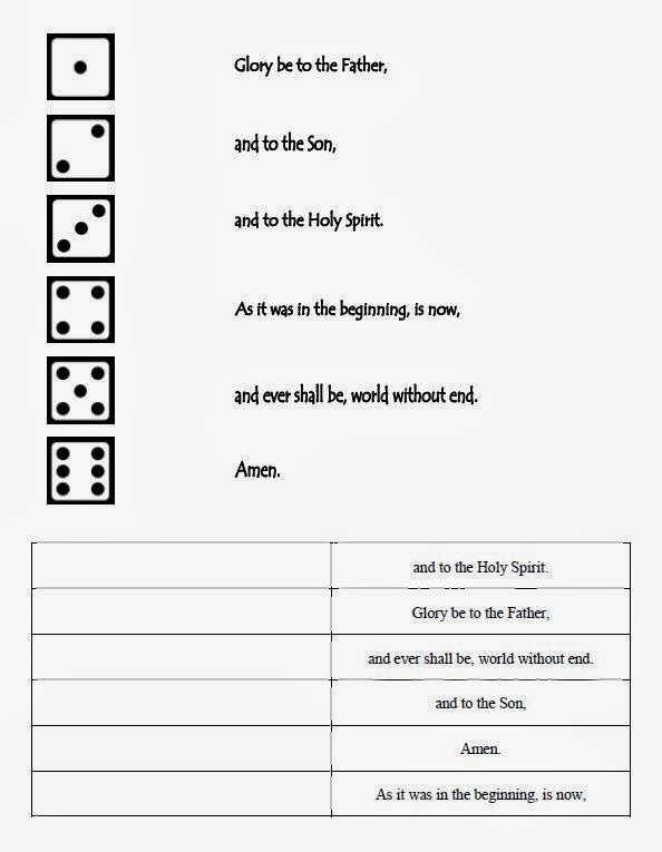 The Catholic Toolbox  Glory Be Roll A Prayer Worksheet