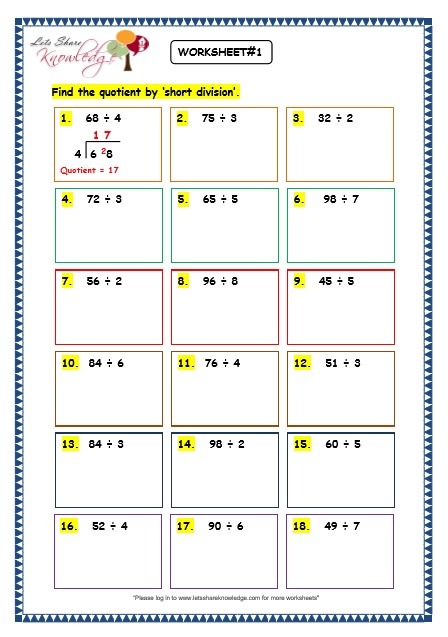 Grade 3 Maths Worksheets Division (6 6 Short Division Without | Free ...