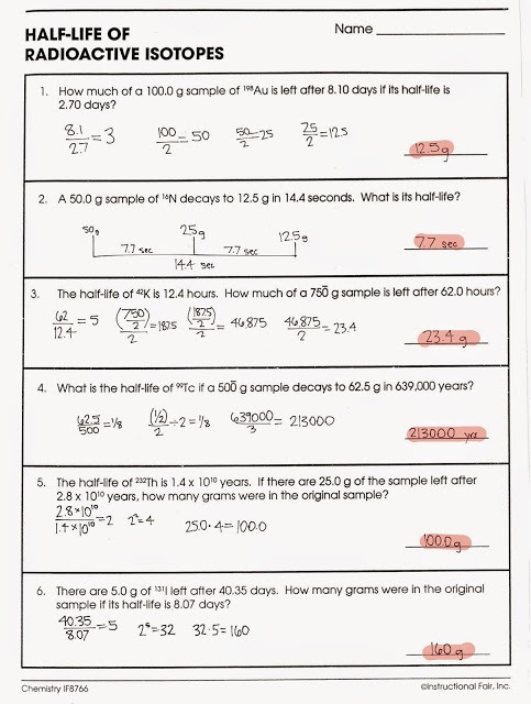 Half Life Worksheets With Answers Worksheets For All