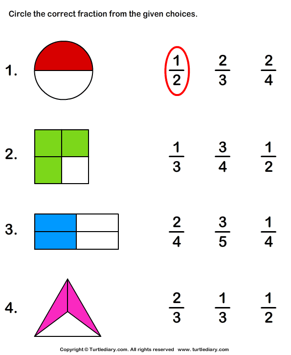 Identify Fraction Represented By Shaded Part Worksheet