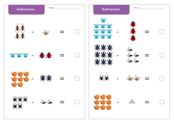 Minibeast Subtraction Worksheets