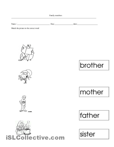 Family Worksheets For Kindergarten