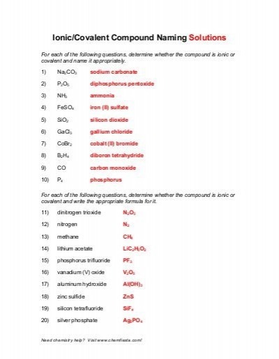 Naming Covalent Compounds Worksheet Cavalcade Publishing