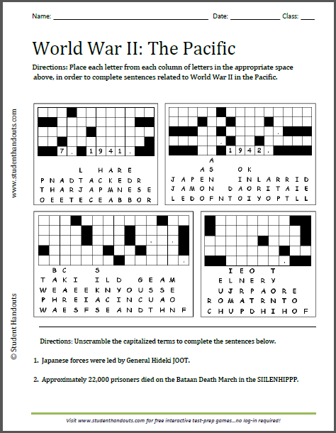 World War Ii In The Pacific Puzzles Worksheet