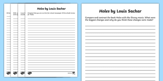 Holes By Louis Sachar Writing Worksheet   Activity Sheet