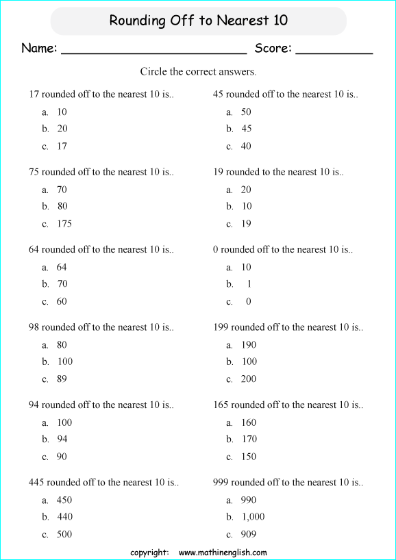 Answer These Multiple Choice Question Of Numbers Rounded Off To