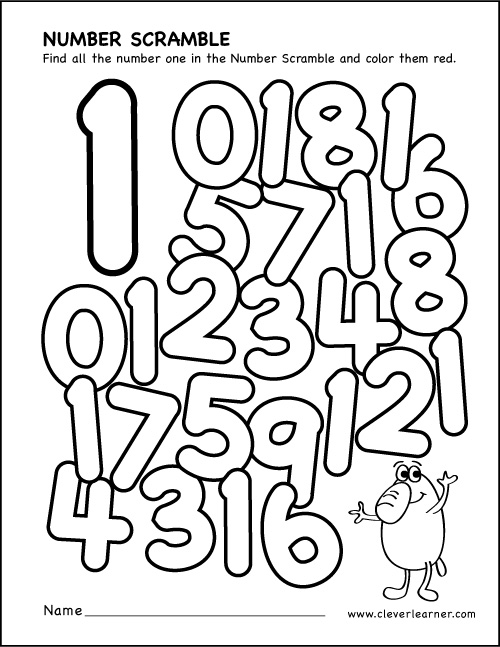 Number Scramble Activity Worksheet For Number 1 For Preschool Children