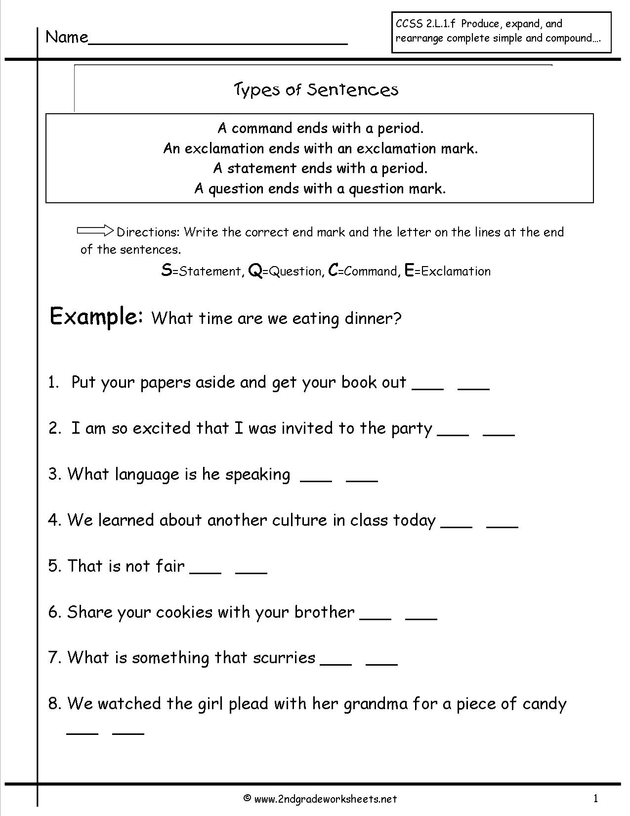 Sentence Worksheets For 2nd Grade  1123221