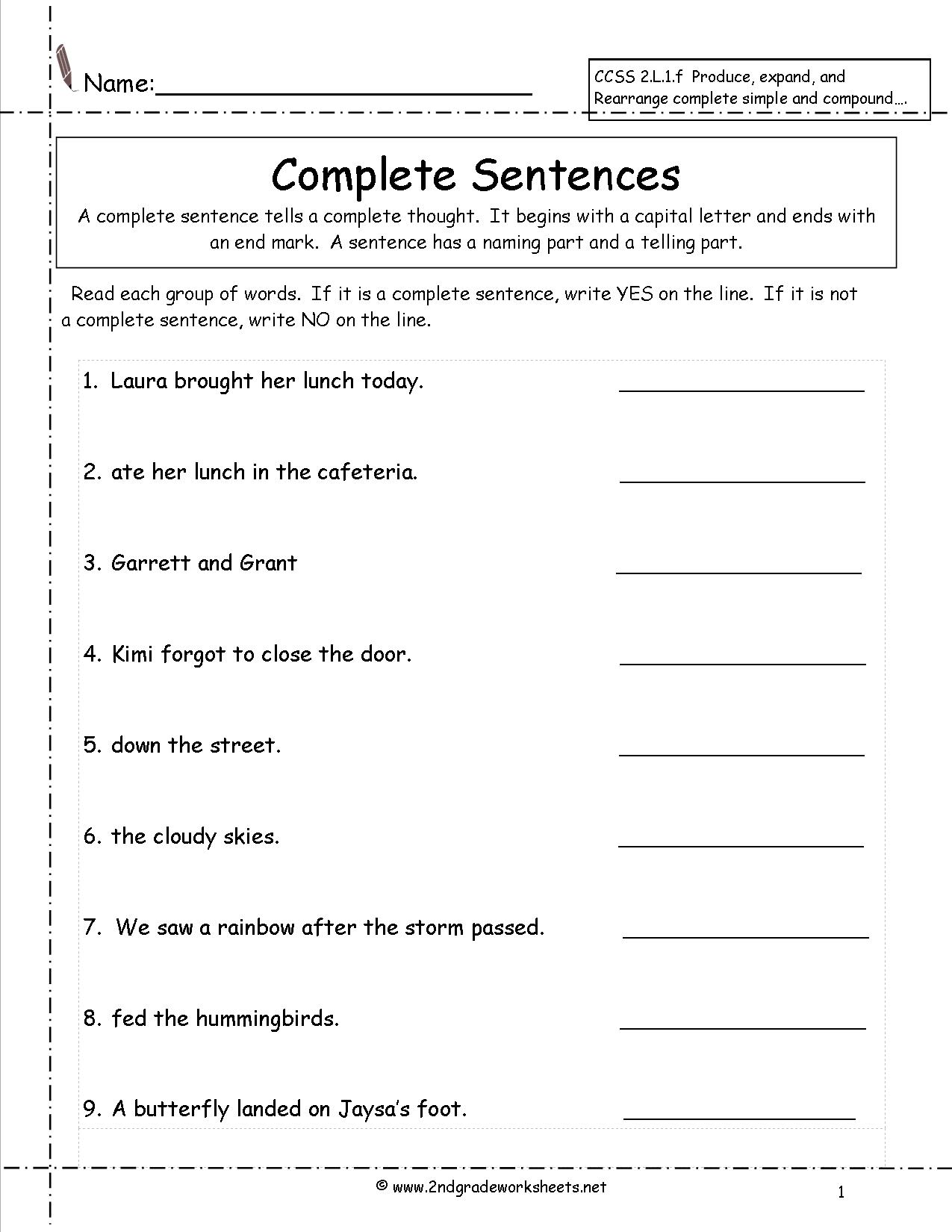 Sentence Writing Worksheets For 2nd Graders  392873