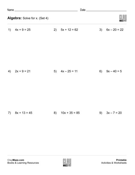 find the value of x worksheet