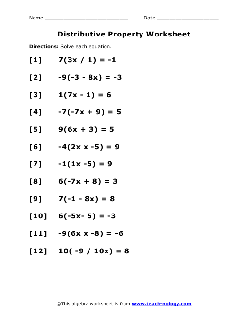 Solving Equations With Distributive Property Worksheet  Equations