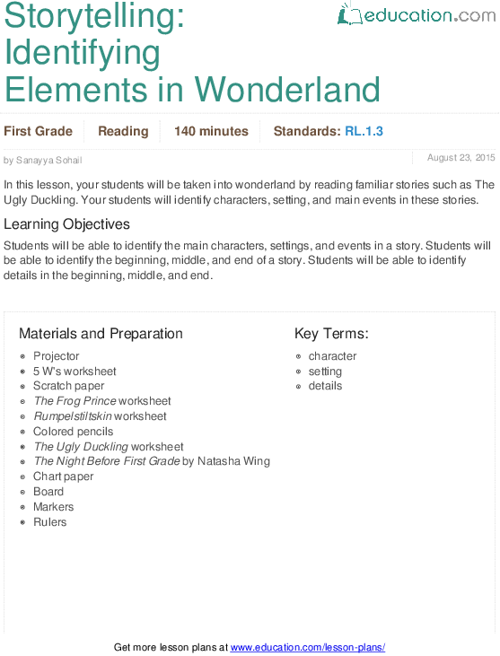 Storytelling  Identifying Elements In Wonderland